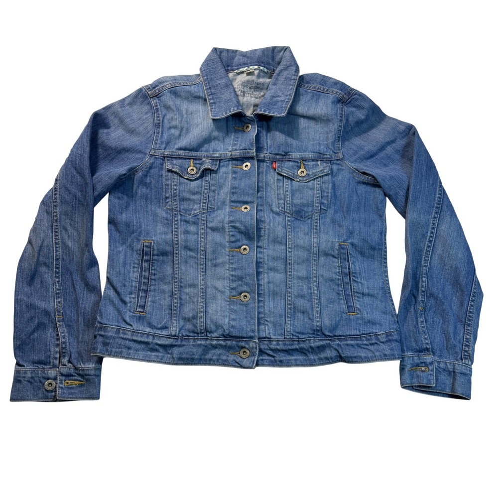 Levis Womens Medium Wash Denim Trucker Jacket Blue XL Long Sleeve Cotton